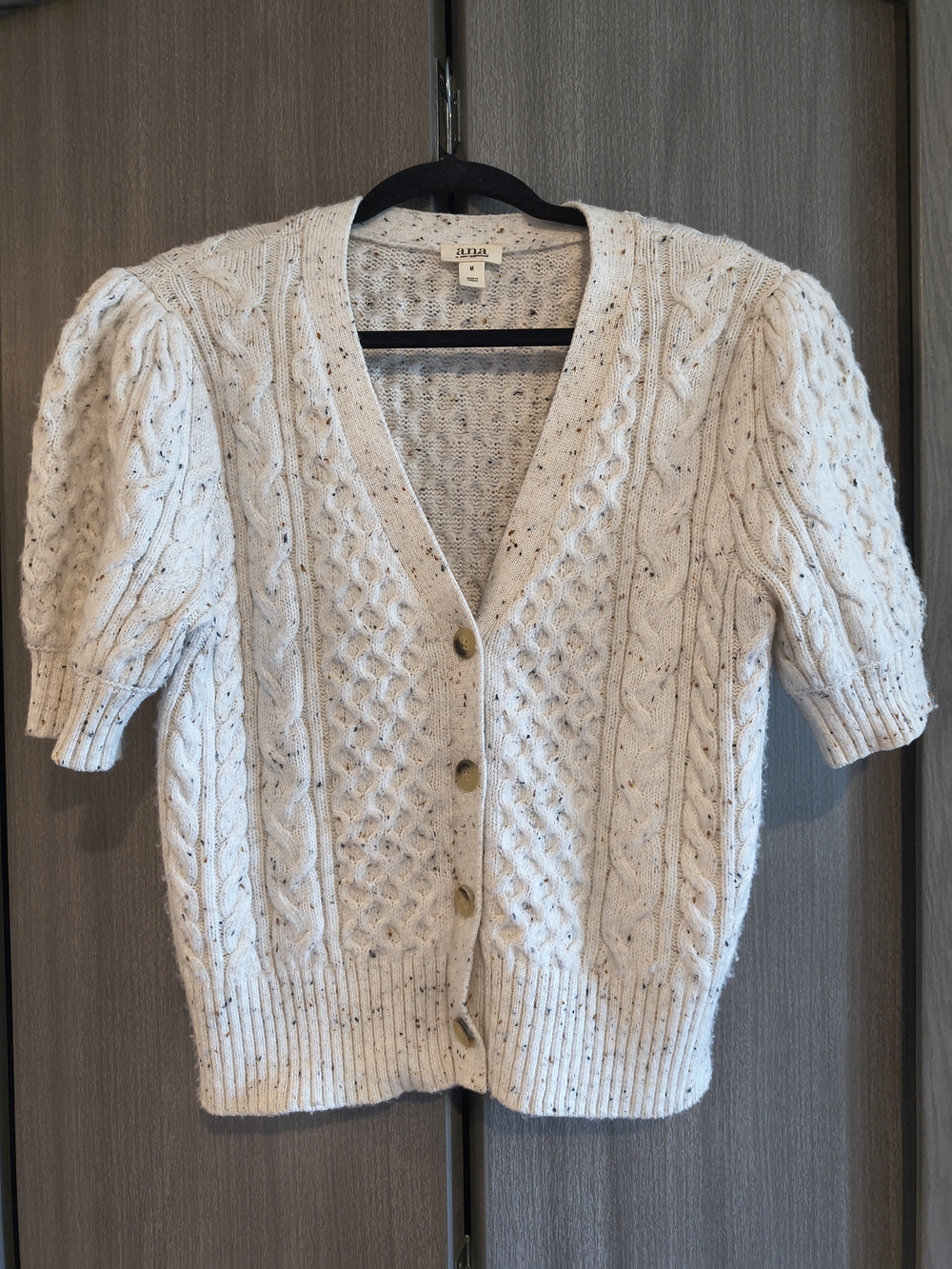 A.n.a New Approach Cableknit  Cream White Knitted Button Down V-Neck Blouse